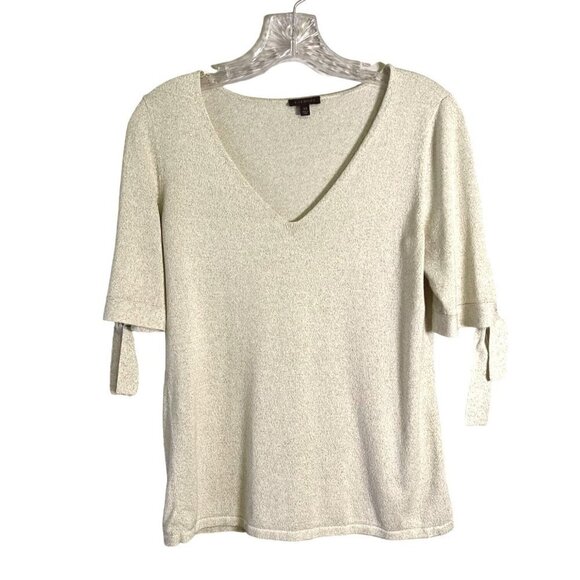 Talbots Sweaters - WOMEN'S Talbots Gold Shimmer Sweather with Sleeve Ties Size XS